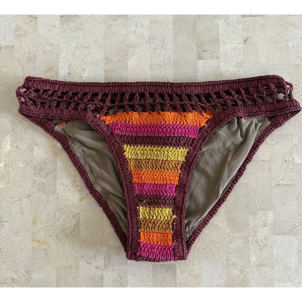 Anna Kosturova Crochet Colorful Knit Bikini Bottom Boho Resort Handmade S NWT